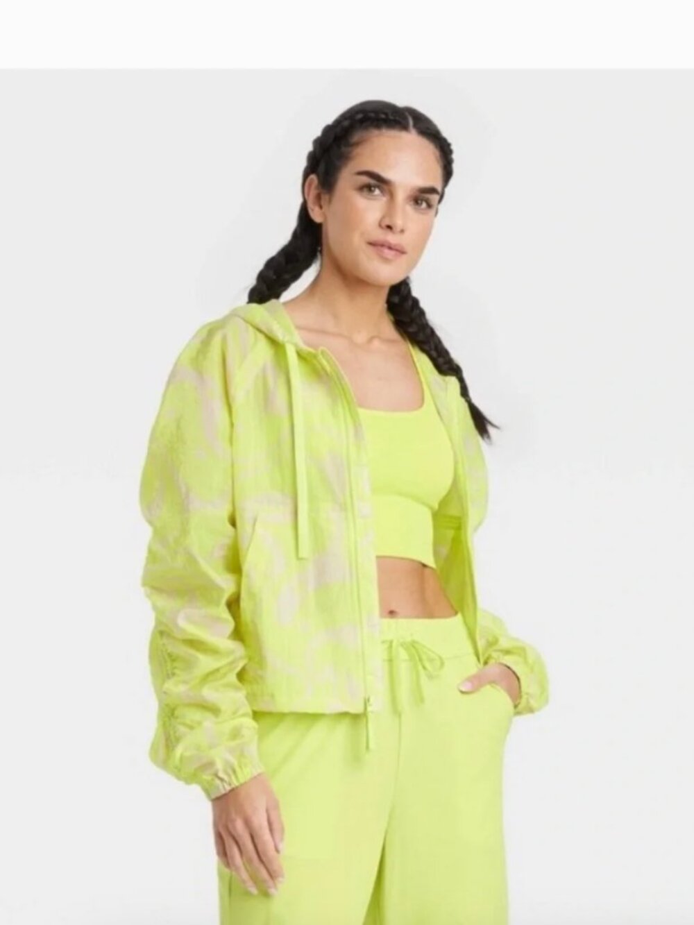 Women's JoyLab Packable Windbreaker Jacket - Neon Graphic Yellow M